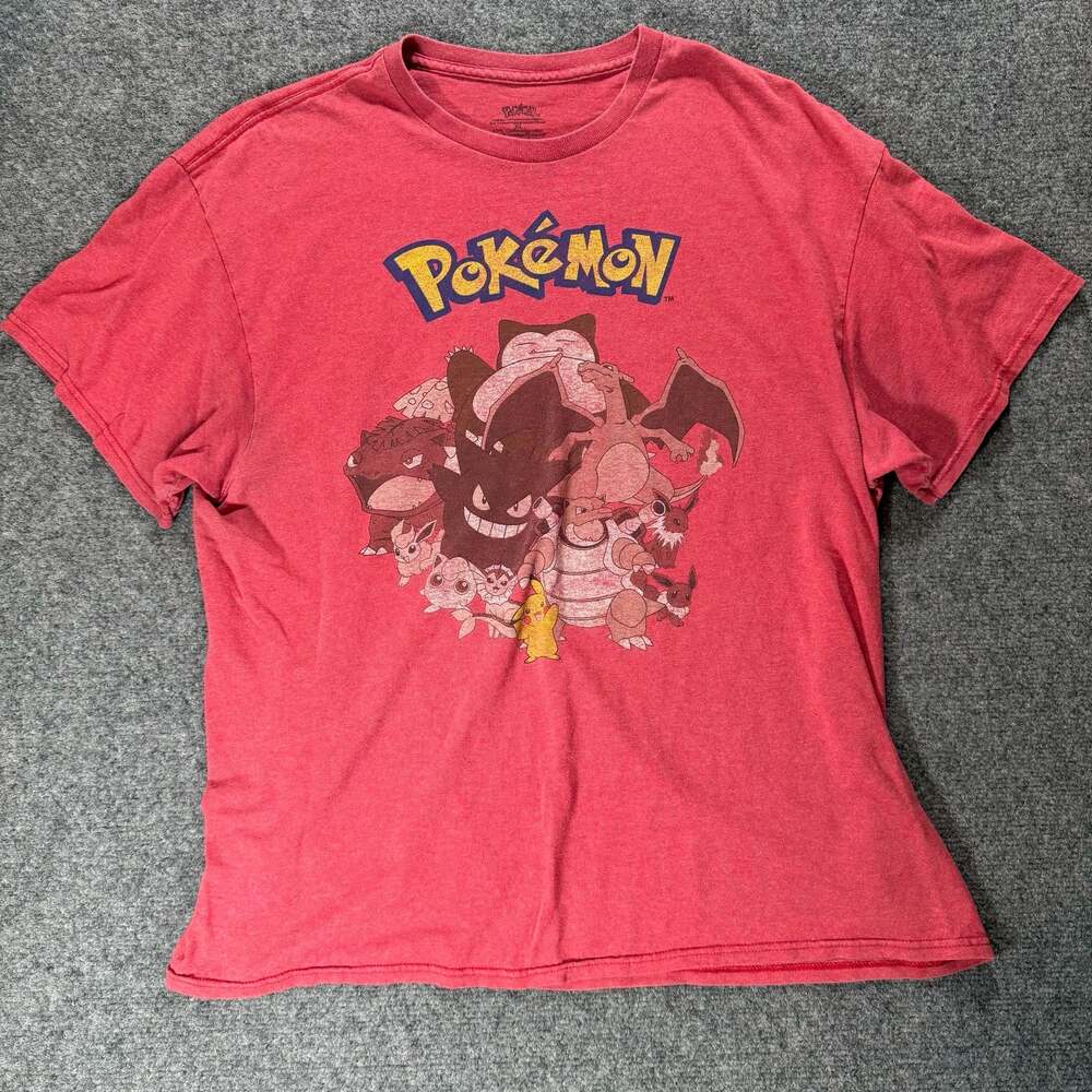 Pokémon Men's XL Vintage 90s Style Faded Red Heather T-Shirt Featuring Gen 1